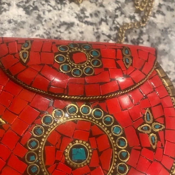 NWT Antik Kraft BGA-IN26 small metal clutch with bronze chain strap - Picture 6 of 15